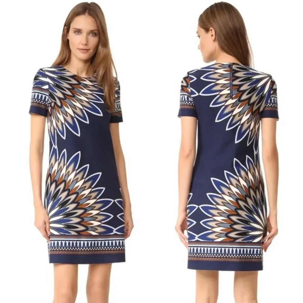 Tory Burch Navy Geometric Short-Sleeve Mini Dress